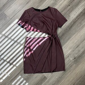 ASOS Asymmetrical Burgundy Dress with Tie-Waist